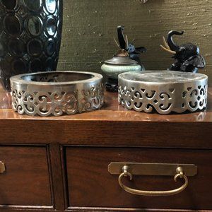 Silver Pillar Candle Rings Decorative Swirl Design (2Pieces) Candleholders Home